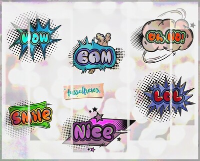 Comic Speech Bubbles - Sprechblasen Plotterdatei Plottervorlage LOL, BAM, NICE, WOW, OH NO, SMILE DXF SVG von Fusselfreies (aus Adventskalender 2022)