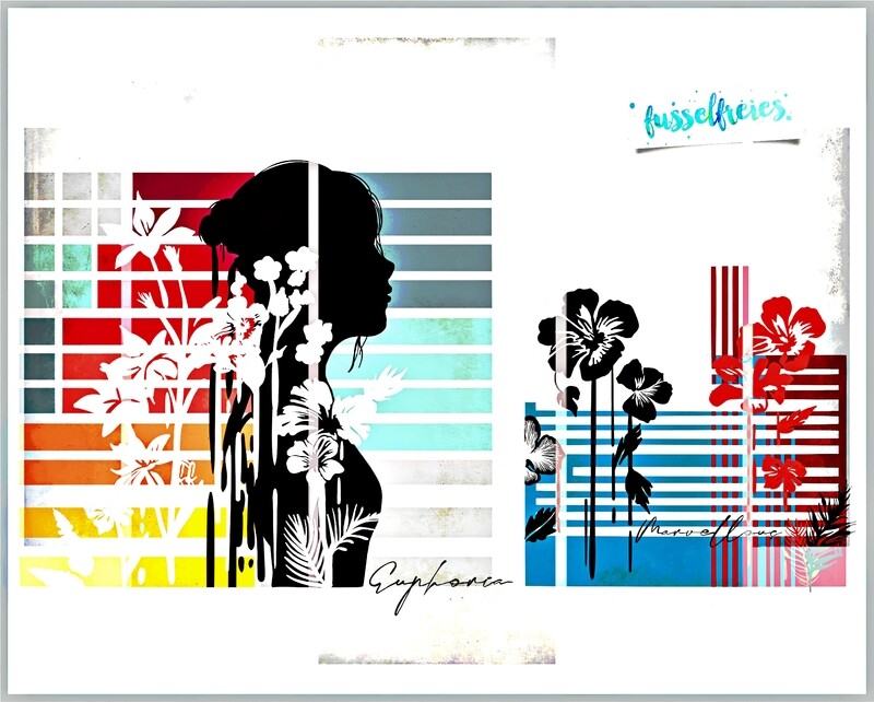 Flower Stripes  Plotterdatei DXF SVG  - Frau / Mädchen Portrait mit Blumen / Blüten Design von Fusselfreies