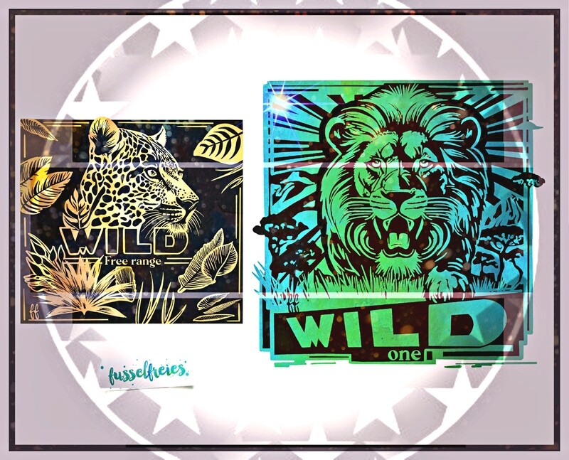 Leopard &amp; Löwe "Wild One" - Plotterdatei Plottervorlage DXF SVG von Fusselfreies