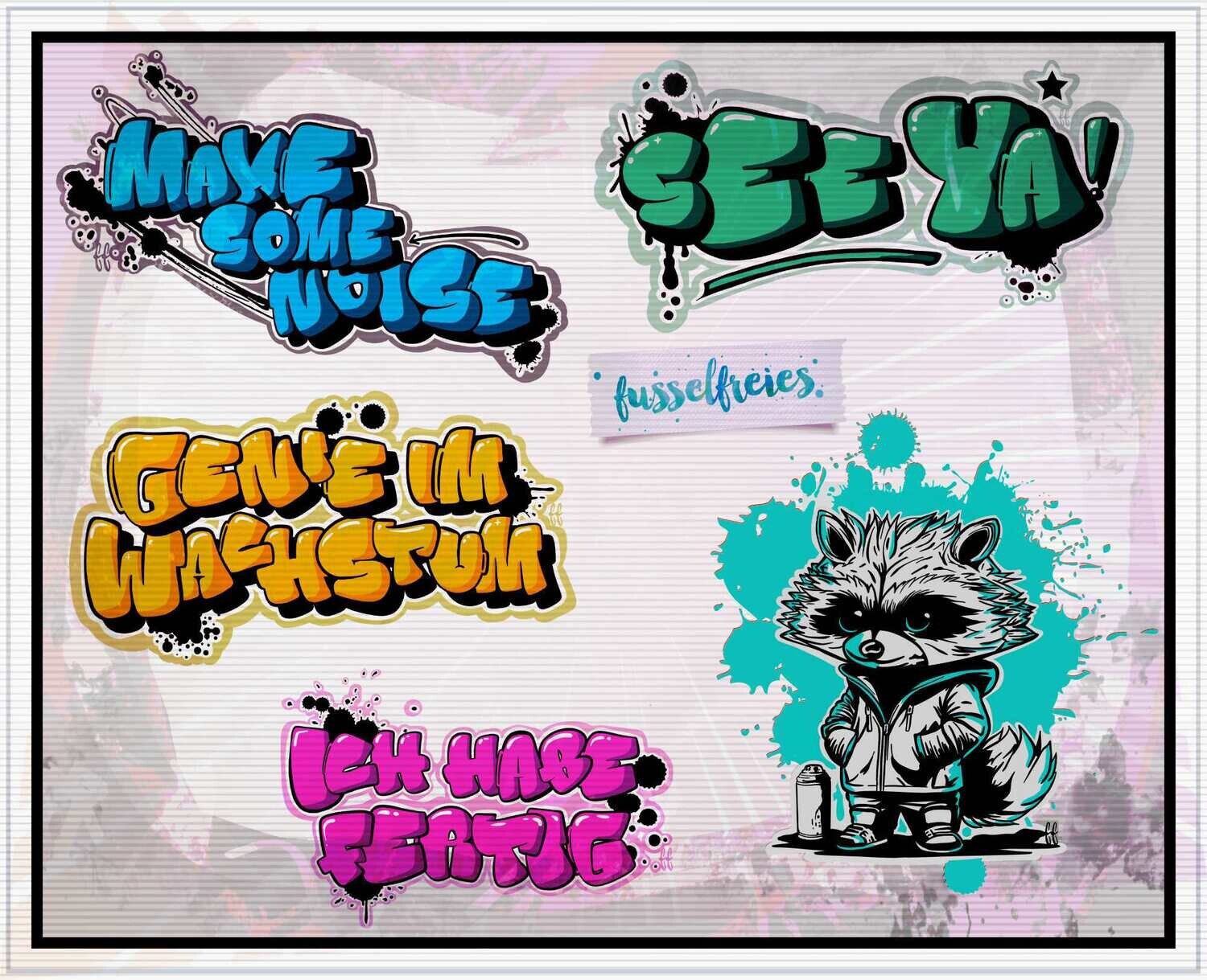 Graffiti Statements &amp; Waschbär Sprayer Plotterdatei Plottervorlage DXF SVG Fusselfreies