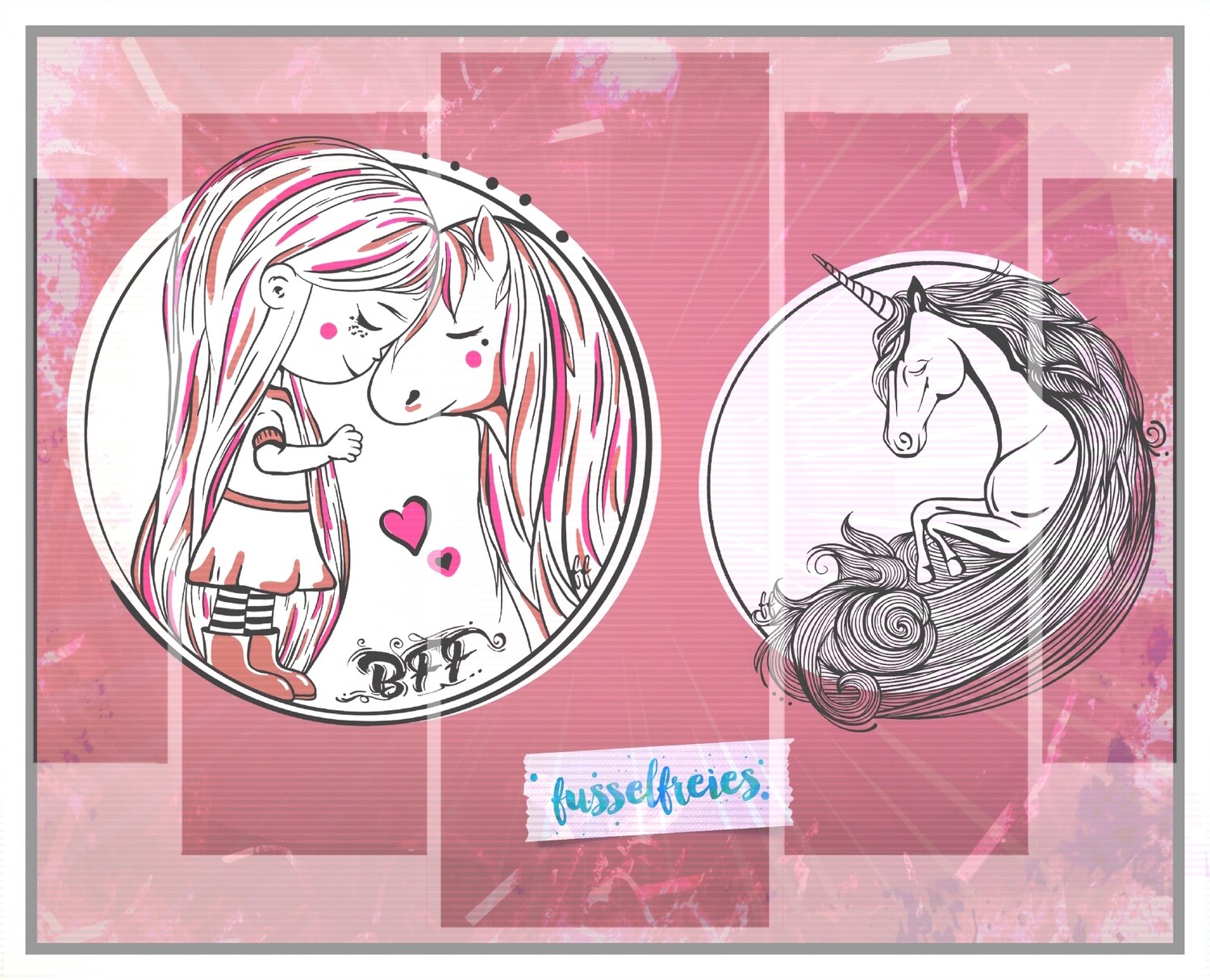 Pferd &amp; Einhorn Liebe Vol2 Plotterdatei DXF SVG Fusselfreies