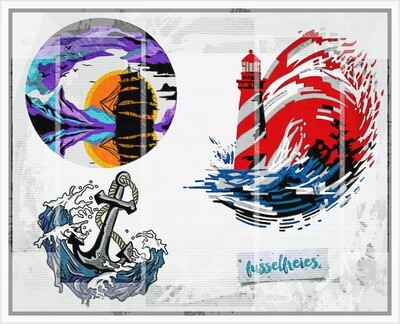 Maritim Vol9 Plotterdatei DXF SVG Anker, Segelschiff, Leuchtturm, Wellen von Fusselfreies