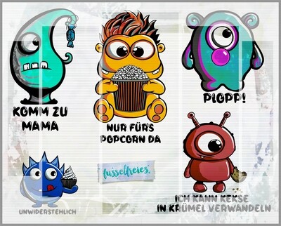 &quot;Candy&quot; Fussel Monster Vol5 - Plotterdatei Plottervorlage Keks, Muffin, Bonbon, Kaugummi, Popcorn, Süßigkeiten, Sweets DXF SVG