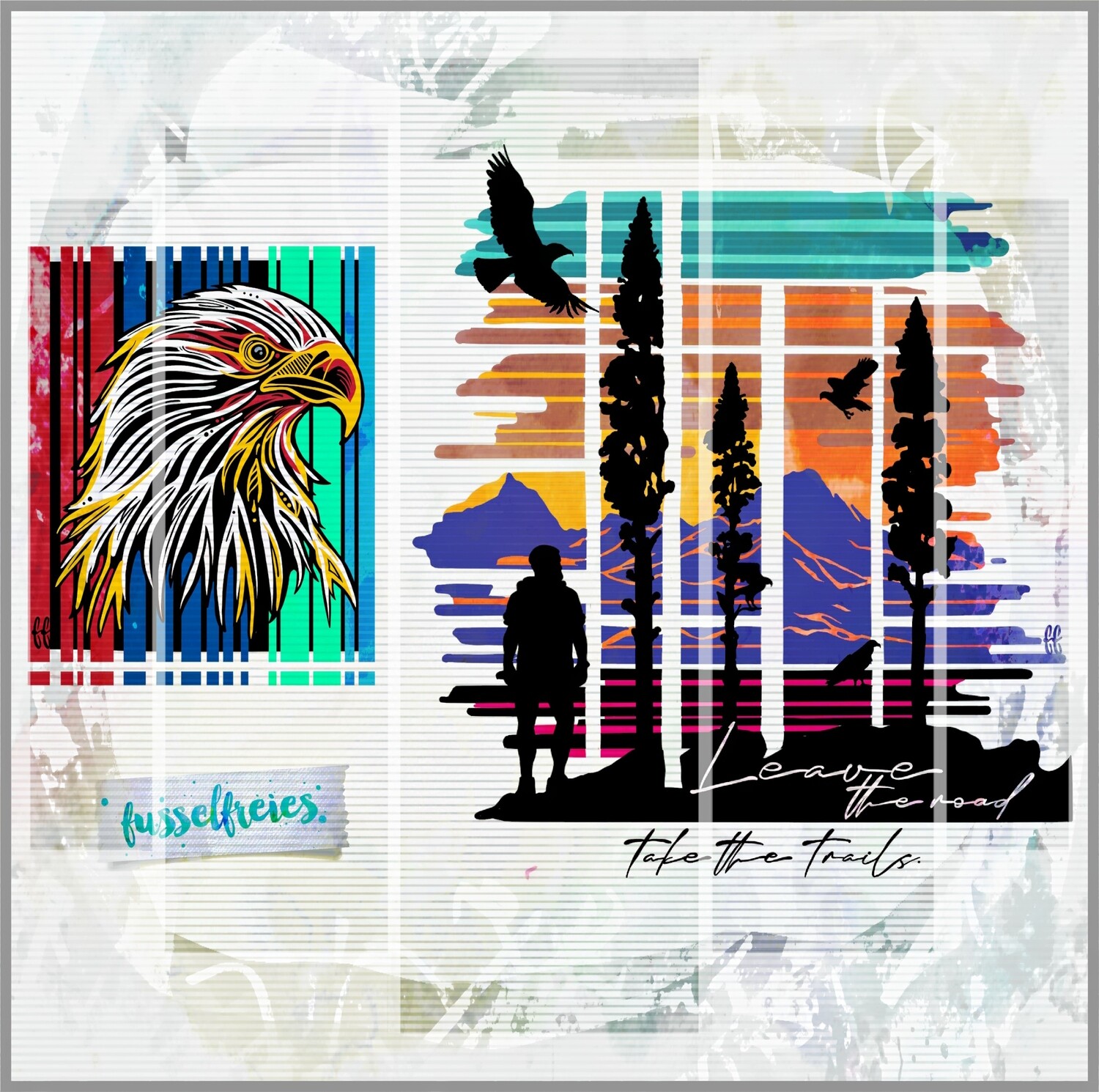 Into The Wildness - Adler Plotterdatei Plottervorlage DXF SVG Wildnis, Wandern, Berge, Berglandschaft von Fusselfreies