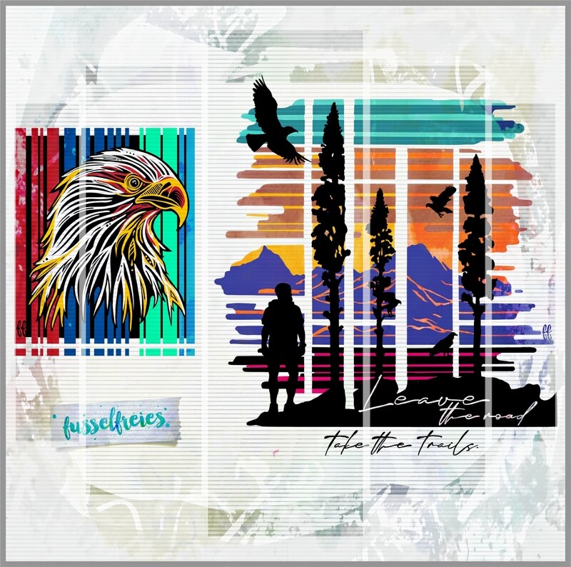 Into The Wildness - Adler Plotterdatei Plottervorlage DXF SVG Wildnis, Wandern, Berge, Berglandschaft von Fusselfreies