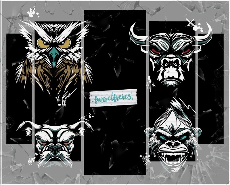 Angry Faces - Böse Blicke - Eule, Gorilla, Hund und Stier Plotterdatei DXF SVG von Fusselfreies