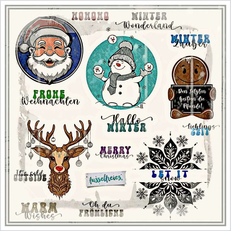 Winter &amp; Weihnachten 2023 Plotterdatei DXF SVG Schneemann, Weihnachtsmann, Rentier, Lebkuchenmann, Pfefferkuchenmann, Schneeflocke  von Fusselfreies