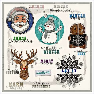 Winter &amp; Weihnachten 2023 Plotterdatei DXF SVG Schneemann, Weihnachtsmann, Rentier, Lebkuchenmann, Pfefferkuchenmann, Schneeflocke  von Fusselfreies