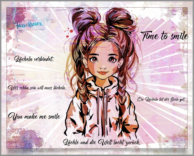 HAPPY GIRL - Plottervorlage Plotterdatei DXF SVG PNG Lachen, Lächeln, fröhlich, Mädchen, Zöpfe, Girlie von Fusselfreies