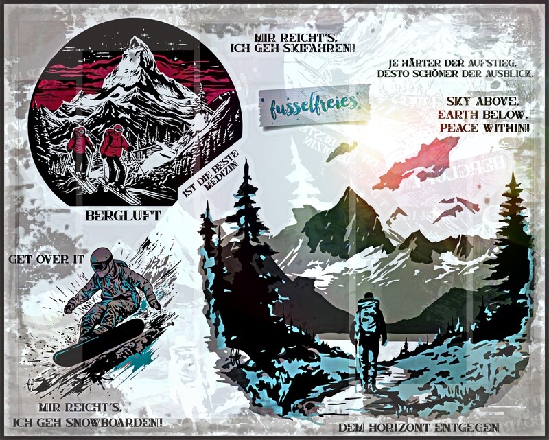 In den Bergen Vol5 Plotterdatei DXF SVG, Wandern,  Skifahren, Ski, Snowboard, Snowboarden, Berge, Alpen, Matterhorn von Fusselfreies