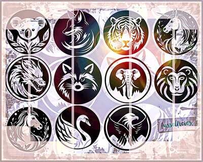 Animal Icons - Tier Buttons - Plottervorlage Plotterdatei DXF SVG Einhorn, Pferd, Tiger, Waschbär, Drache, Adler, Elefant, Fuchs, Koala, Pavian, Schwan von Fusselfreies
