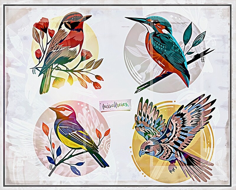 Heimische Vögel Vol2 - Plotterdatei DXF SVG Plottervorlage Eisvogel, Rotkehlchen, Bussard und Blaumeise von Fusselfreies
