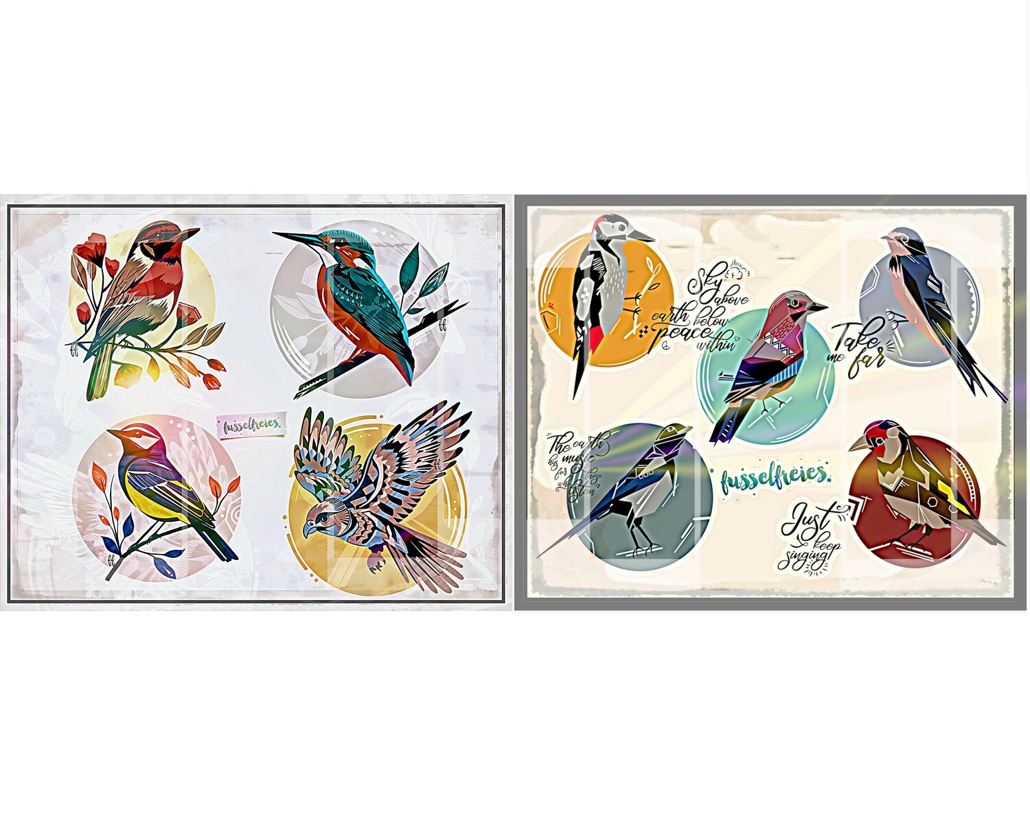 Kombi-Serie Heimische Vögel Vol1 + Vol2 - Plotterdatei DXF SVG Plottervorlage Eisvogel, Rotkehlchen, Bussard, Blaumeise, Buntspecht, Elster, Stieglitz, Schwalbe, Eichelhäher  von Fusselfreies