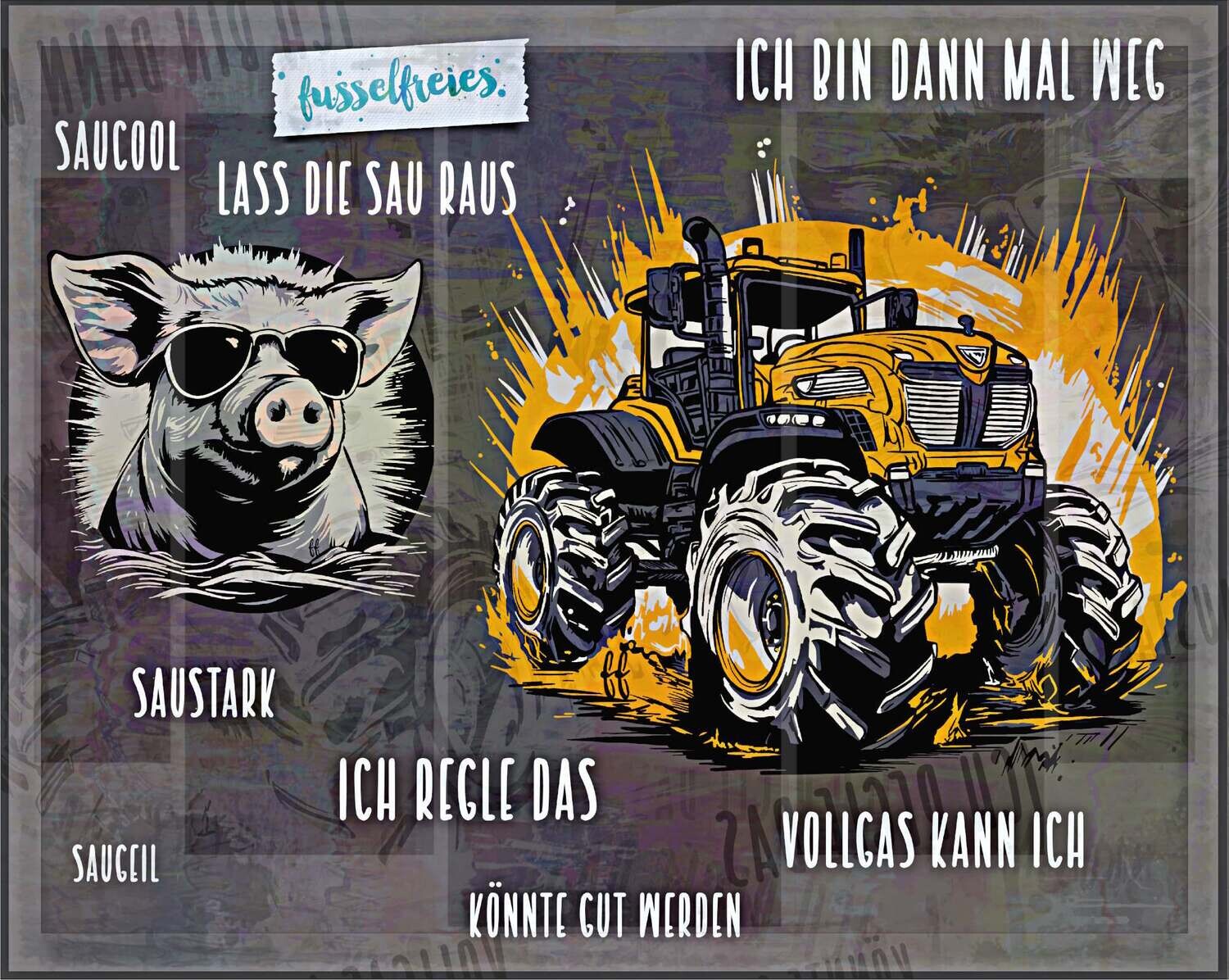 Landleben Vol4 -  Plotterdatei DXF SVG Bauernhof, Monstertruck Traktor, Trecker, Trekker und Schwein, Schweinekopf, Sonnenbrille von Fusselfreies