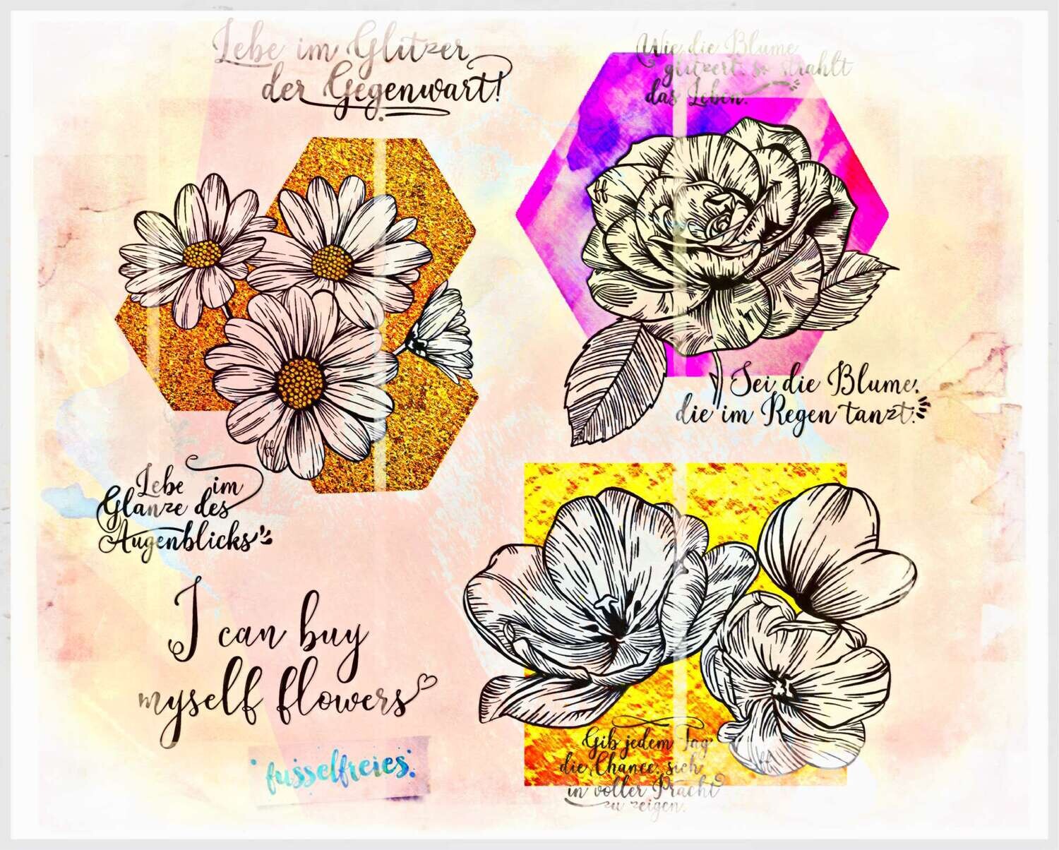 Vintage Flowers  Vol4 Plotterdatei DXF SVG Frühling, Blumen, Gänseblümchen, Rose, Tulpe von Fusselfreies