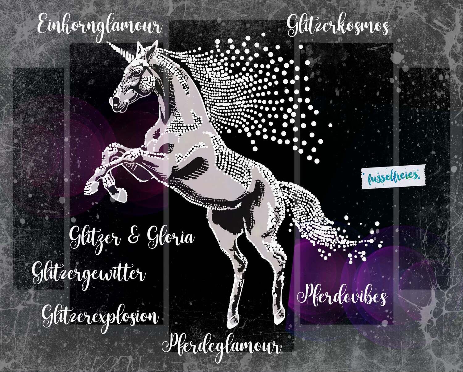 Glitzer Pferd &amp; Einhorn Liebe Vol3 Plotterdatei DXF SVG Fusselfreies