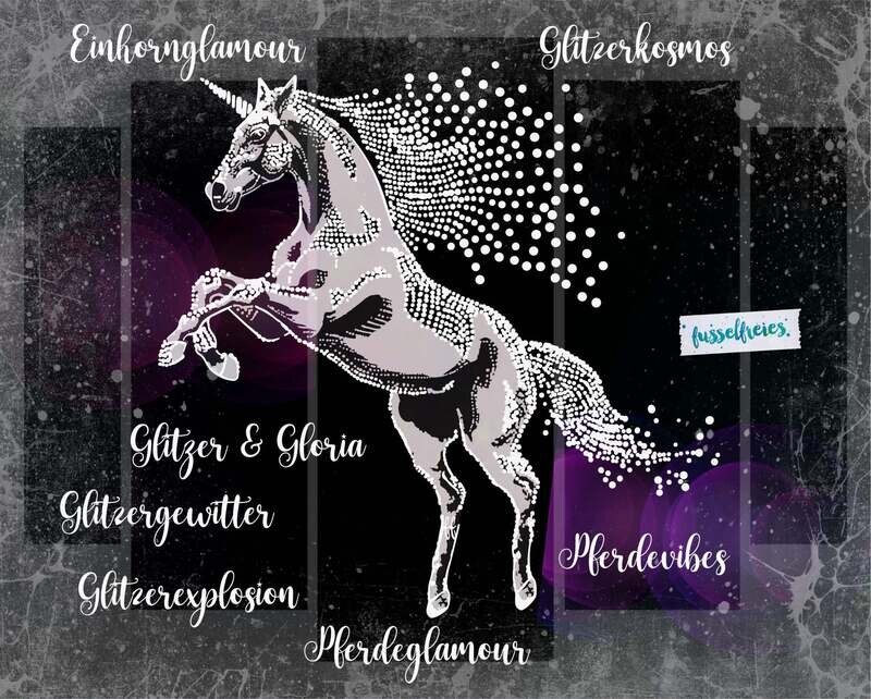 Glitzer Pferd &amp; Einhorn Liebe Vol3 Plotterdatei DXF SVG Fusselfreies