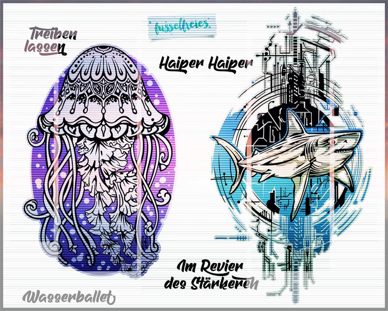 Under The Sea Vol10 Plotterdatei Plottervorlage DXF SVG Weißer Hai und Qualle von Fusselfreies
