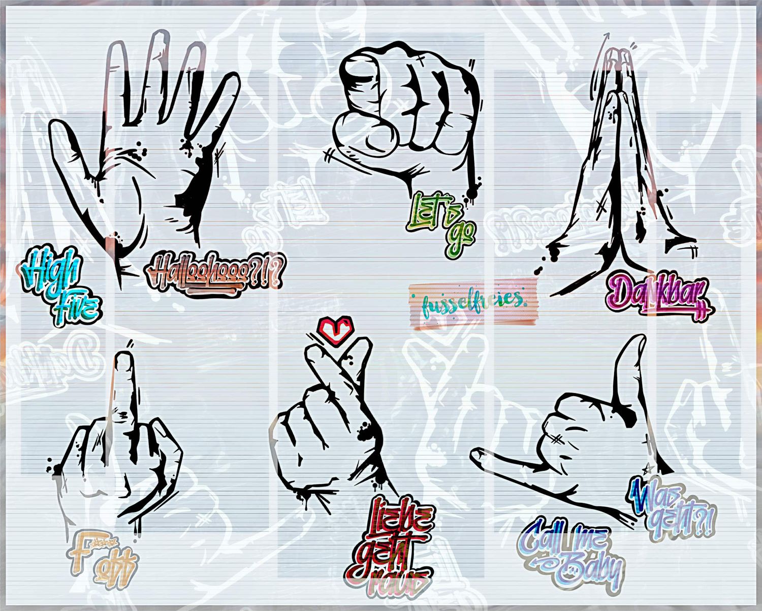 Signs Of The Times Vol3 - Plotterdatei DXF SVG Handzeichen Dankbar, Fuck off, Was geht, Call me, Liebe , Herz von Fusselfreies
