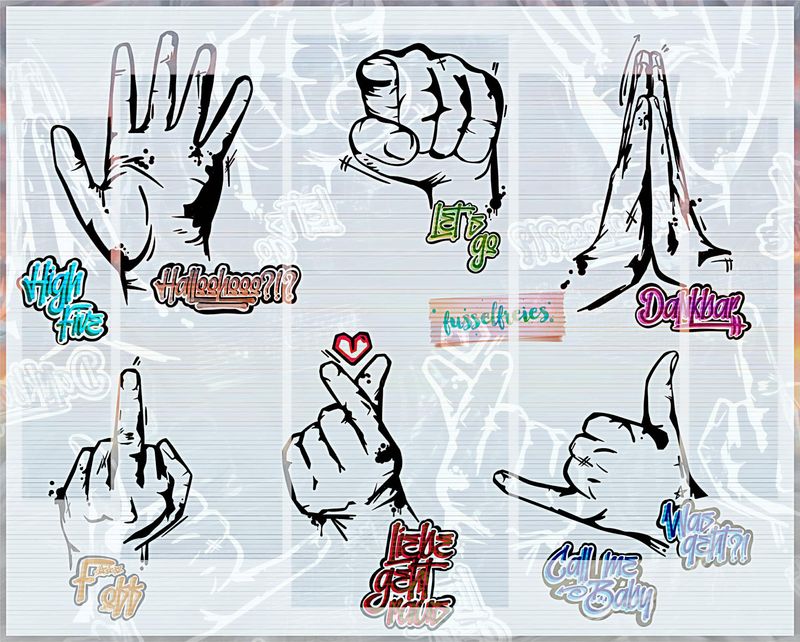 Signs Of The Times Vol3 - Plotterdatei DXF SVG Handzeichen Dankbar, Fuck off, Was geht, Call me, Liebe , Herz von Fusselfreies