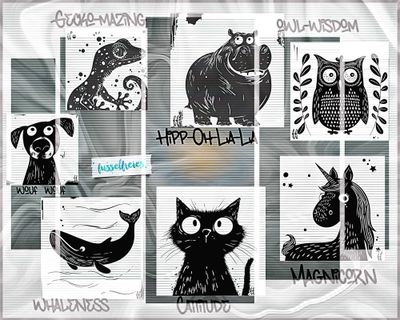 Linoleum Tiere - Katze, Hund, Eule, Nilpferd, Einhorn, Gecko, Wal Plotterdatei Plottervorlage DXF SVG  von Fusselfreies
