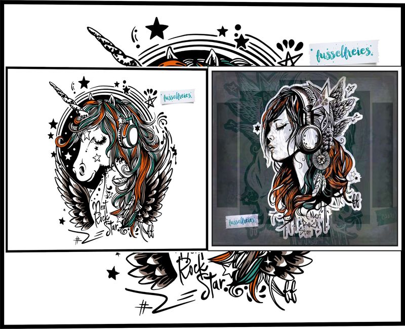 Kombi-Serie Next Rockstar BOHO EINHORN &amp; ROCKGIRL - Plotterdatei Laserdatei DXF SVG von Fusselfreies