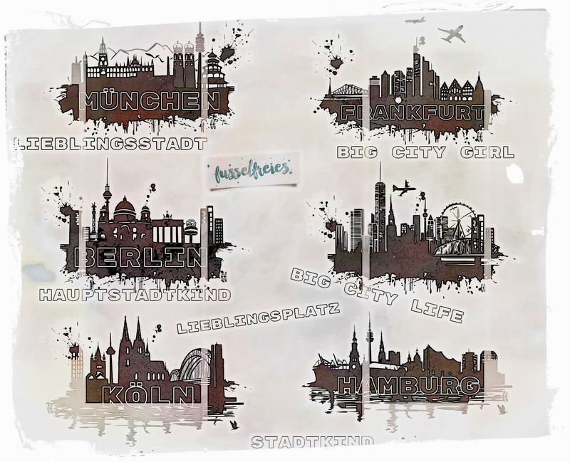 Deutsche Skylines - Plotterdatei DXF SVG Berlin, Hamburg, München, Köln, Frankfurt Design Serie Plottervorlage Laserdatei