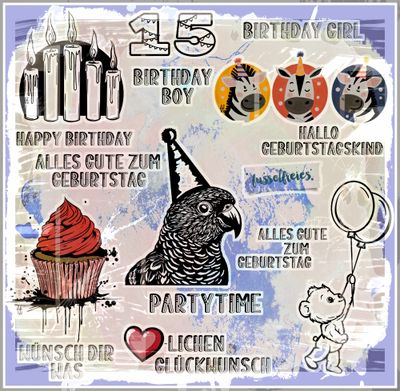 Geburtstag Designs - Plotterdatei DXF SVG  Zebra, Herz, Kerzen, Papagei, Cupcake, Teddy, Luftballon Plottervorlage Laserdatei