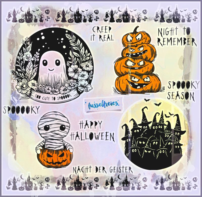 Gespenstisches Halloween 2024 Vol9 Plotterdatei Laserdatei DXF SVG - Kürbis, Gespenst, Geist, Hexe, Mumie, Bordüre