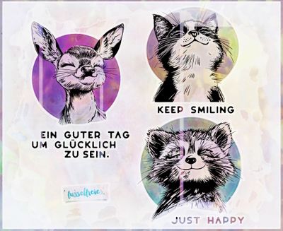 Happymals : Real - Lächelndes Reh, Katze &amp; Waschbär - Plotterdatei DXF SVG Design Serie Plottervorlage Laserdatei