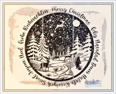 Winterlandschaft - Plotterdatei Plottervorlage DXF SVG Laserdatei - Frohe Weihnachten in 6 Sprachen von Fusselfreies