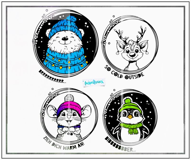 Winter Tiere Vol3 - Plotterdatei DXF SVG Pinguin, Rentier, Maus, Bär von Fusselfreies