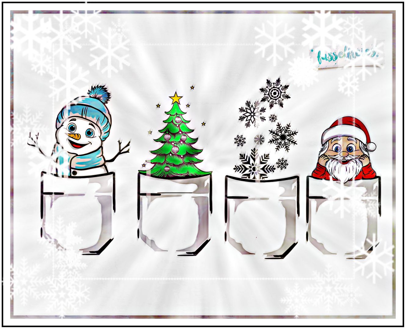 Taschentierchen - Weihnachtsedition - Schneemann, Weihnachtsmann, Schneeflocken, Tannenbaum, Weihnachtsbaum Plotterdatei Laserdatei Plottervorlage DXF SVG  von Fusselfreies