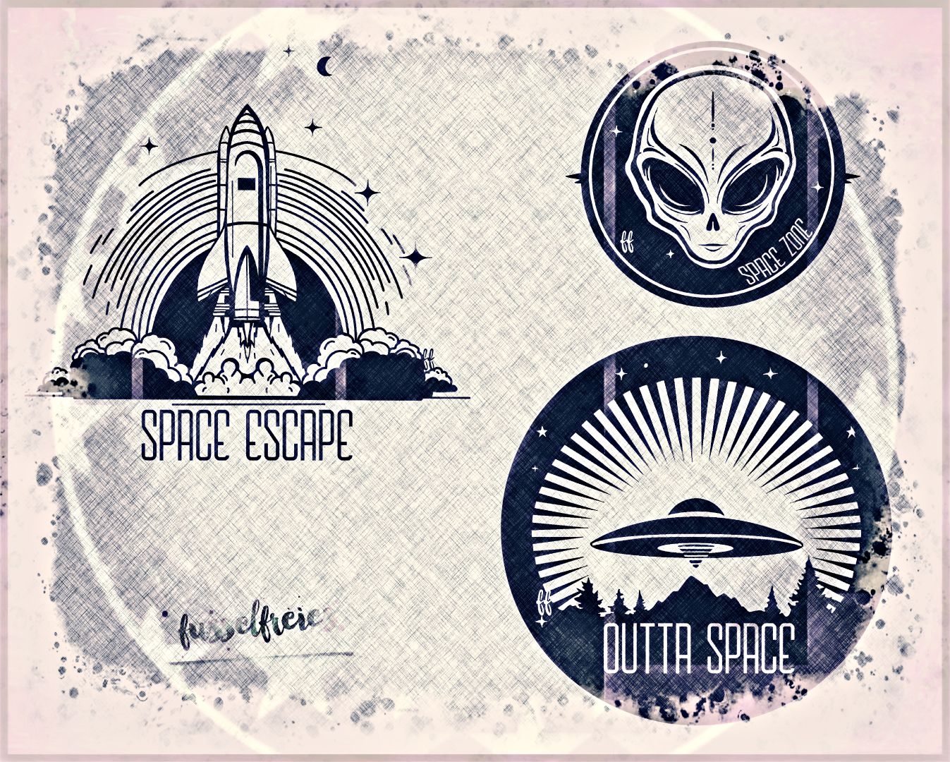 Outta Space -  Im Weltraum Vol2 - Plotterdatei Laserdatei Mondfähre, Rakete, Alien, UFO DXF SVG von Fusselfreies (Adventskalender 2023)