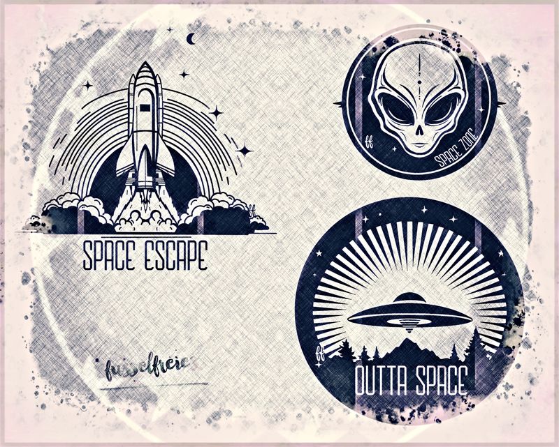 Outta Space -  Im Weltraum Vol2 - Plotterdatei Laserdatei Mondfähre, Rakete, Alien, UFO DXF SVG von Fusselfreies (Adventskalender 2023)