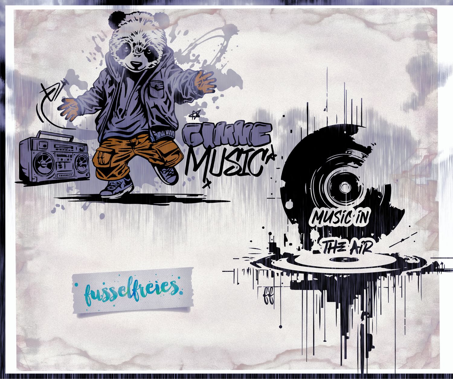 Music Love Vol5 - Tanzender Panda, Schallplatte, Ghettoblaster - Plotterdatei Laserdatei DXF SVG von Fusselfreies (Adventskalender 2023)