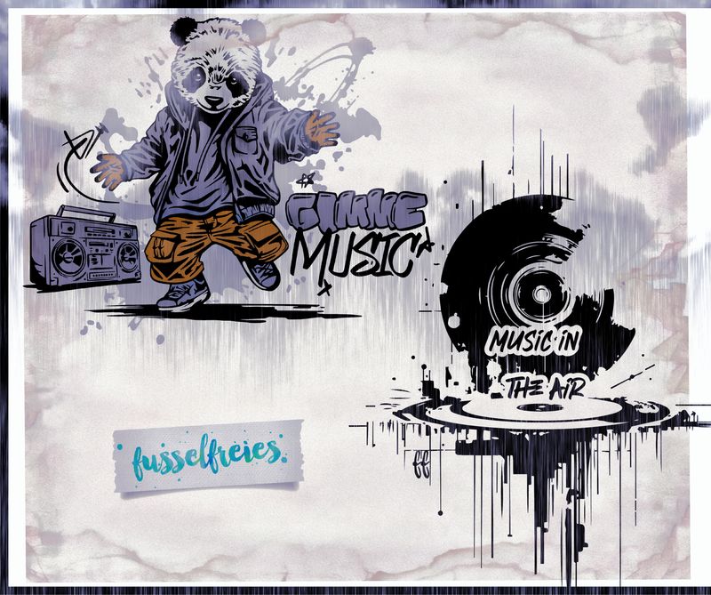 Music Love Vol5 - Tanzender Panda, Schallplatte, Ghettoblaster - Plotterdatei Laserdatei DXF SVG von Fusselfreies (Adventskalender 2023)