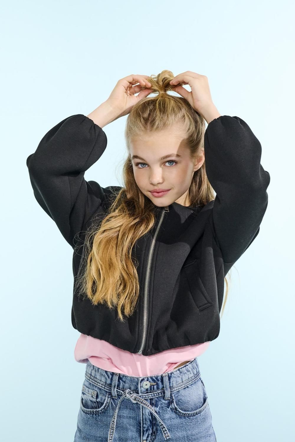 Jacket nero con zip junior girl