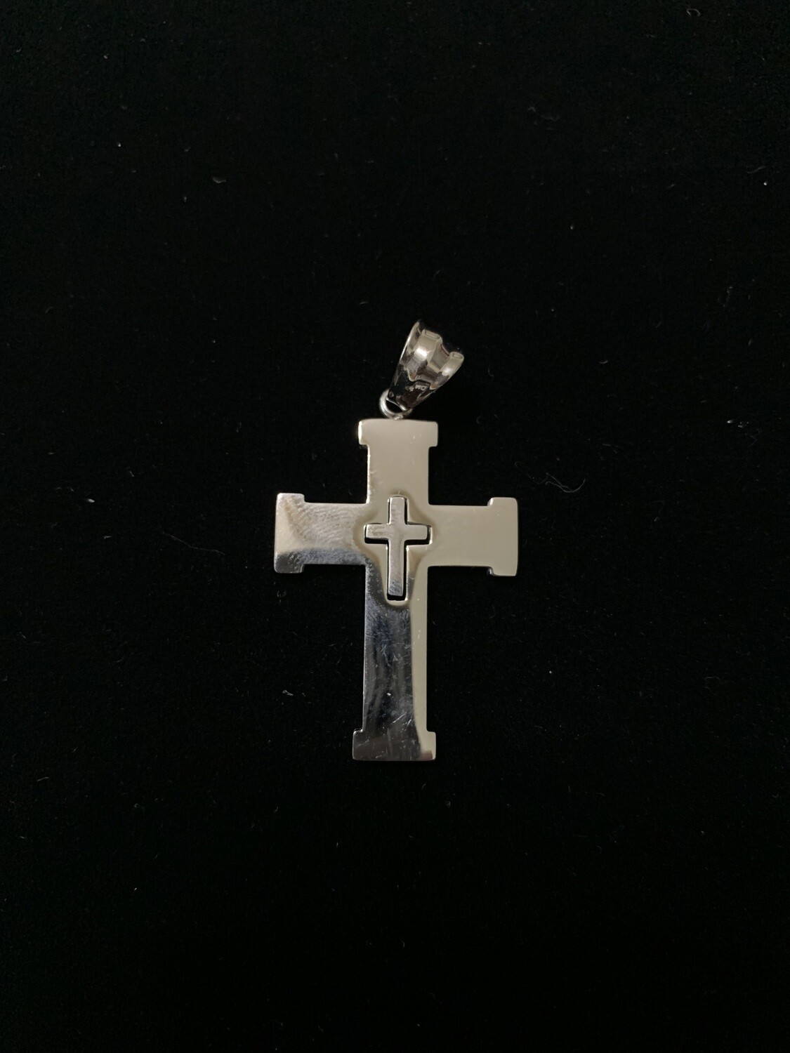 Stainless Steel Silver Tone Double Cross Pendant