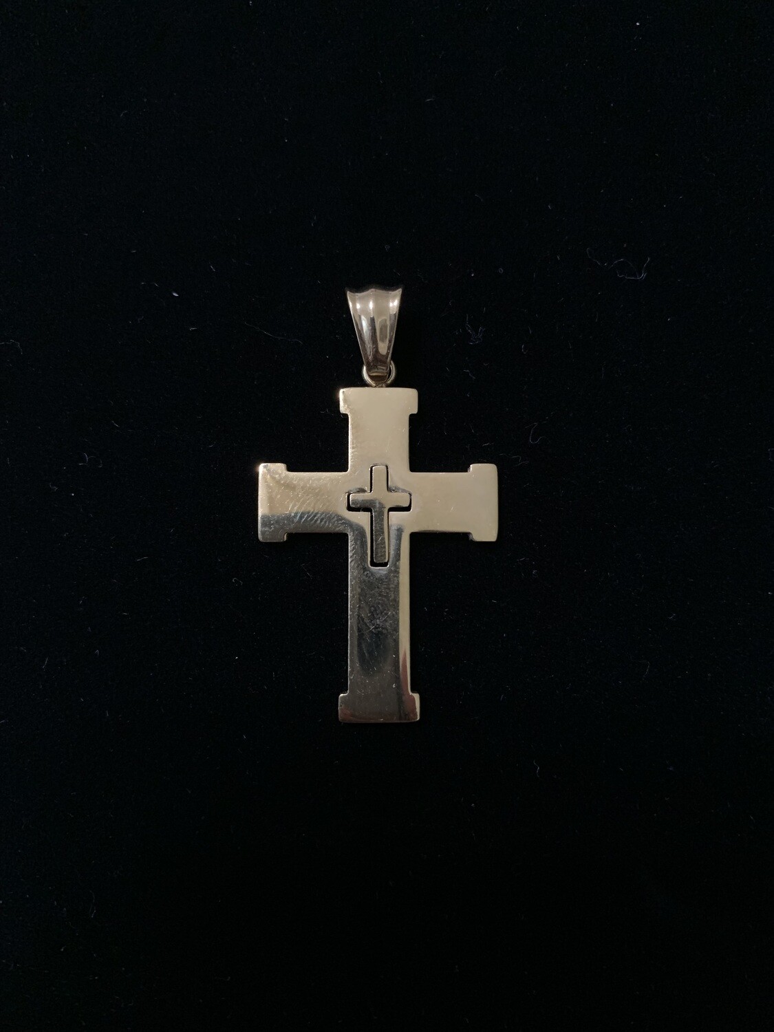 Stainless Steel Gold Tone Double Cross Pendant
