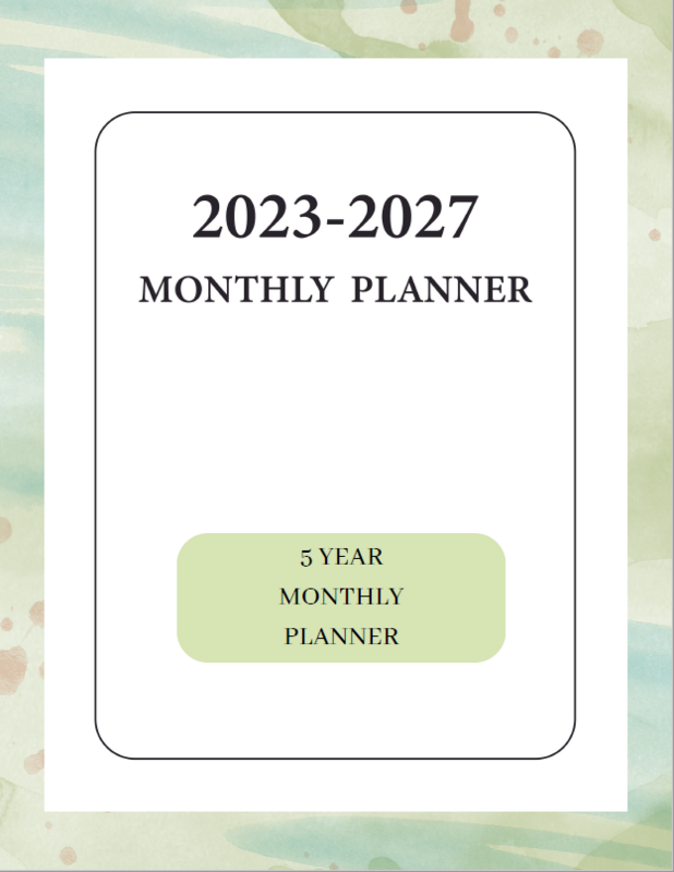 5 Year Monthly Planner Printable Abstract Watercolor