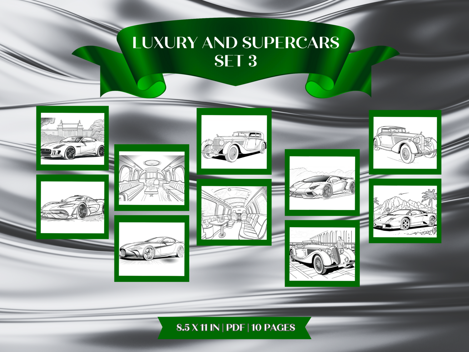 Luxury &amp; Super Cars Set 3 Printable 10 Coloring Pages