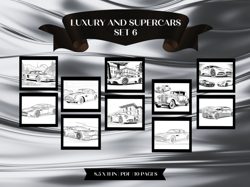 Luxury &amp; Super Cars Set 6 Printable 10 Coloring Pages