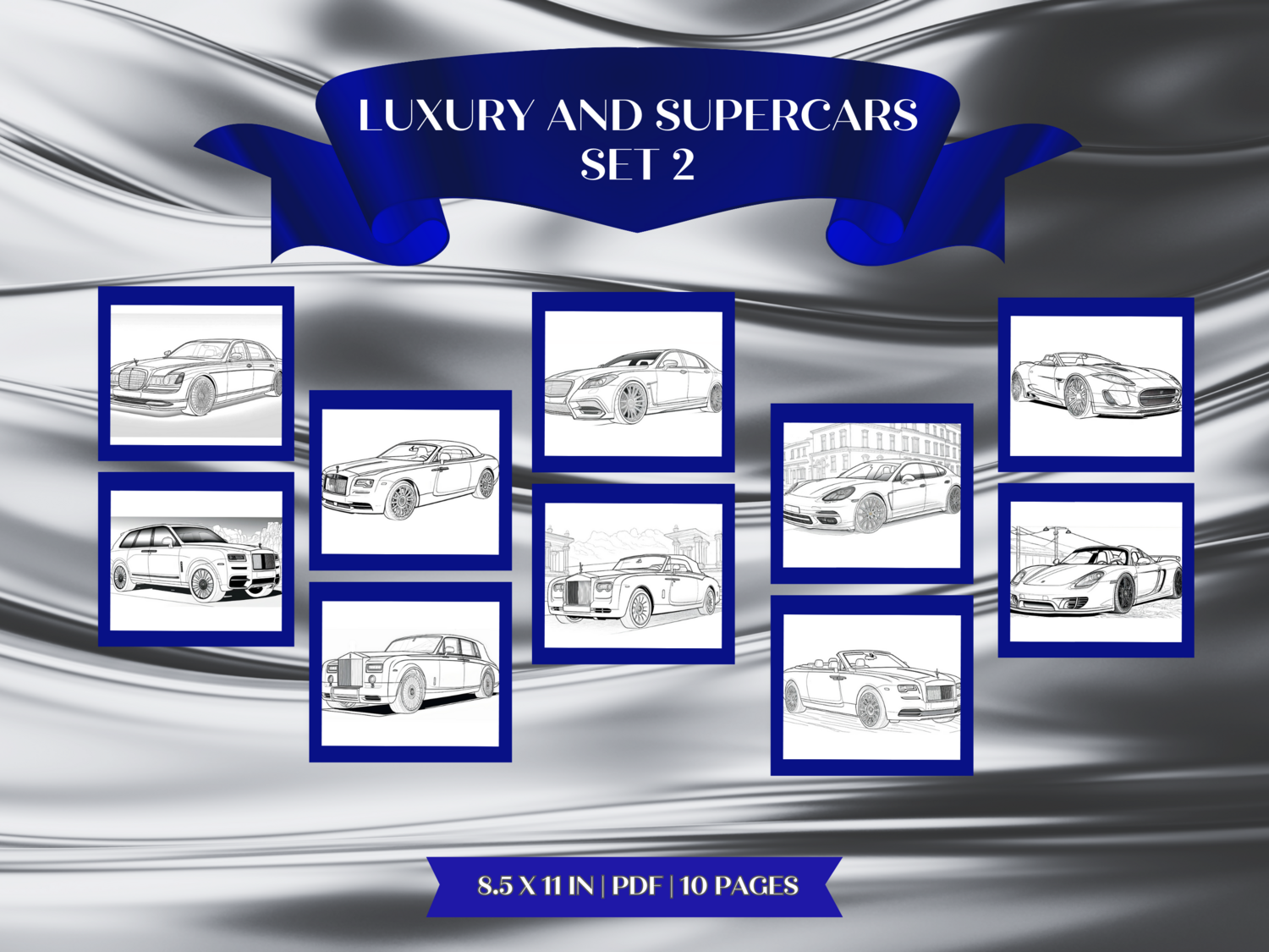 Luxury &amp; Super Cars Set 2 Printable 10 Coloring Pages