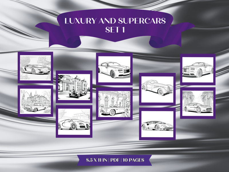 Luxury &amp; Super Cars Set 1 Printable 10 Coloring Pages