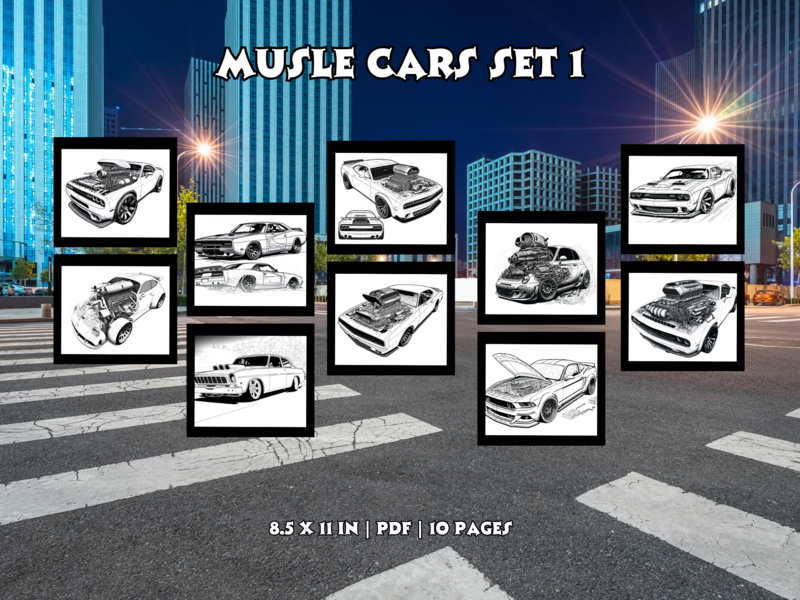 Muscle Cars Set 1 Printable 10 Coloring Pages