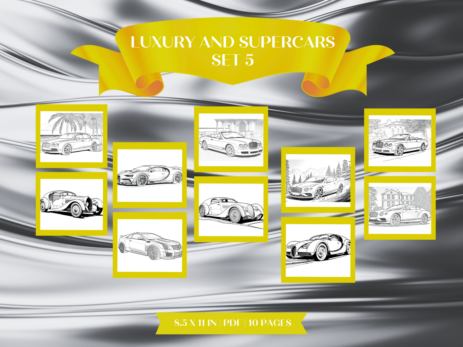 Luxury &amp; Super Cars Set 5 Printable 10 Coloring Pages