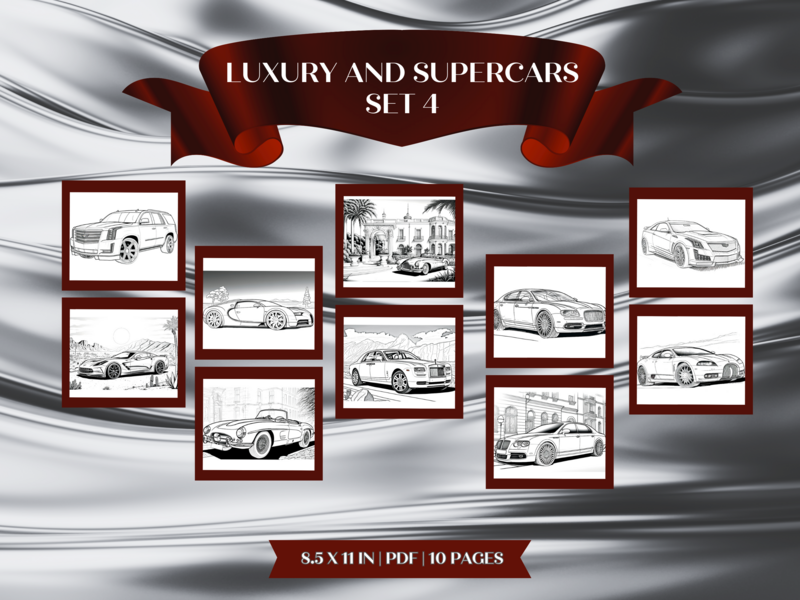 Luxury &amp; Super Cars Set 4 Printable 10 Coloring Pages