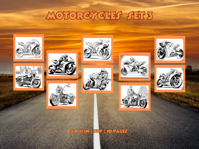 Motorcycles Set 3 Printable 10 Coloring Pages
