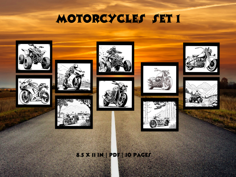 Motorcycles Set 1 Printable 10 Coloring Pages